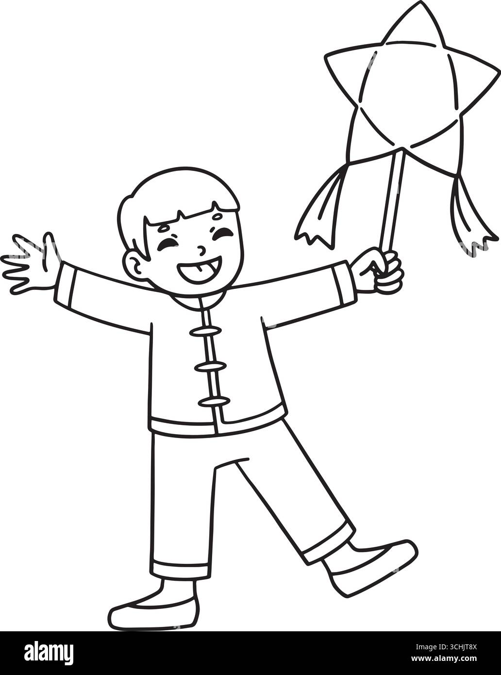 Il ragazzo del Festival di metà autunno tiene Lanterna isolata Illustrazione Vettoriale