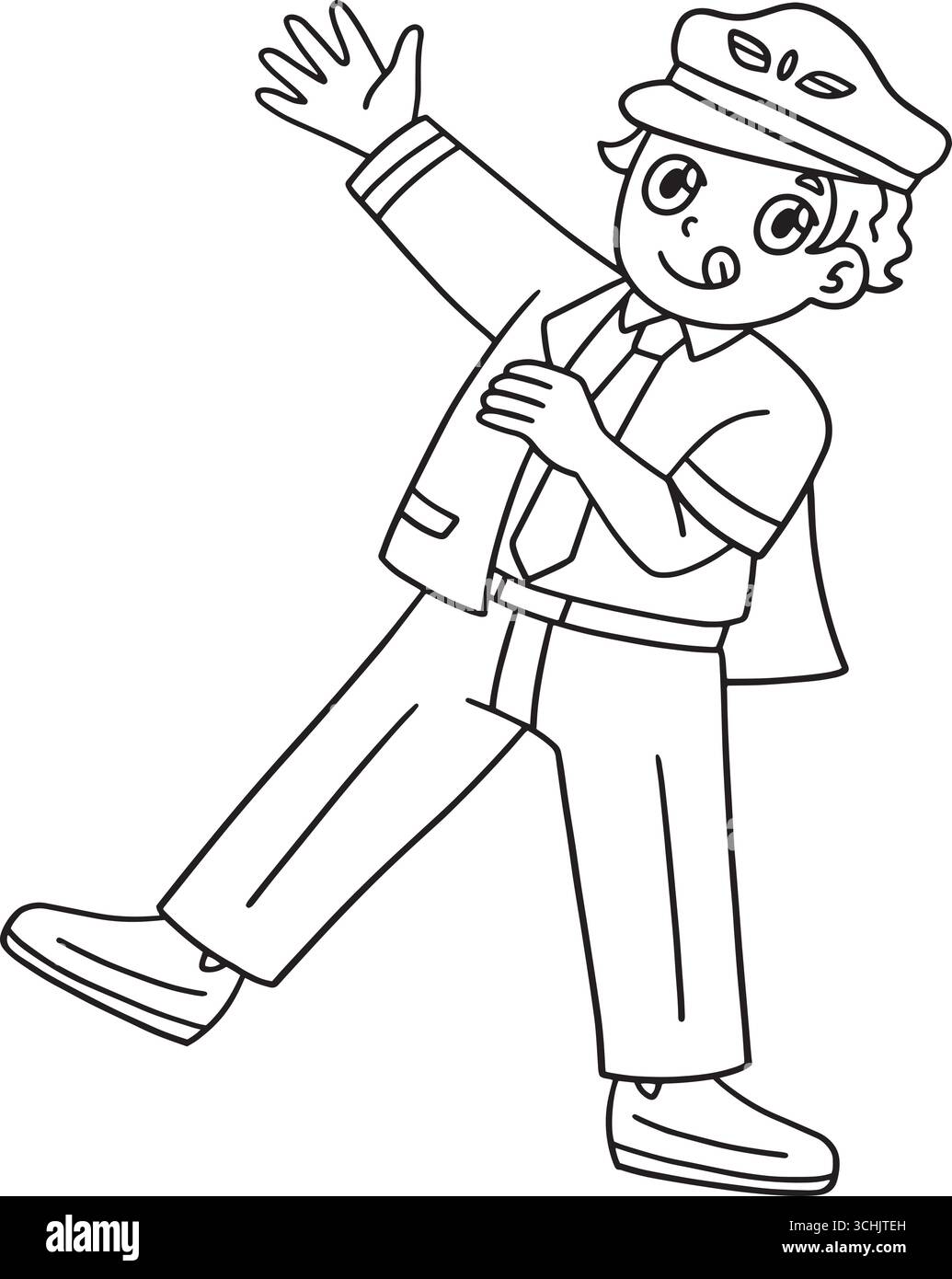 Ragazzo che si veste da pilota isolato da colorare pagina Illustrazione Vettoriale