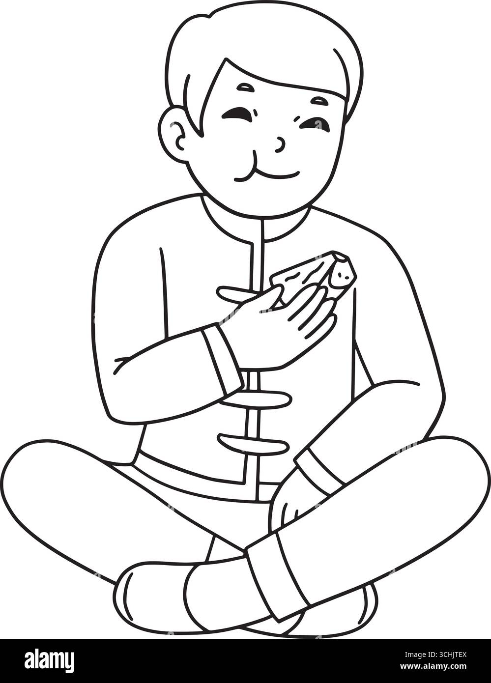 Festival di metà autunno papà che mangia Mooncakes isolato Illustrazione Vettoriale