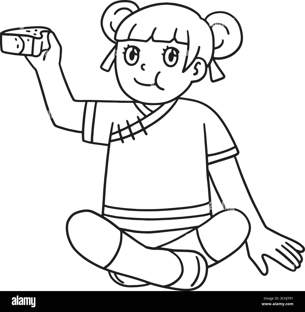 Figlia del Festival di metà autunno che mangia Mooncakes Illustrazione Vettoriale