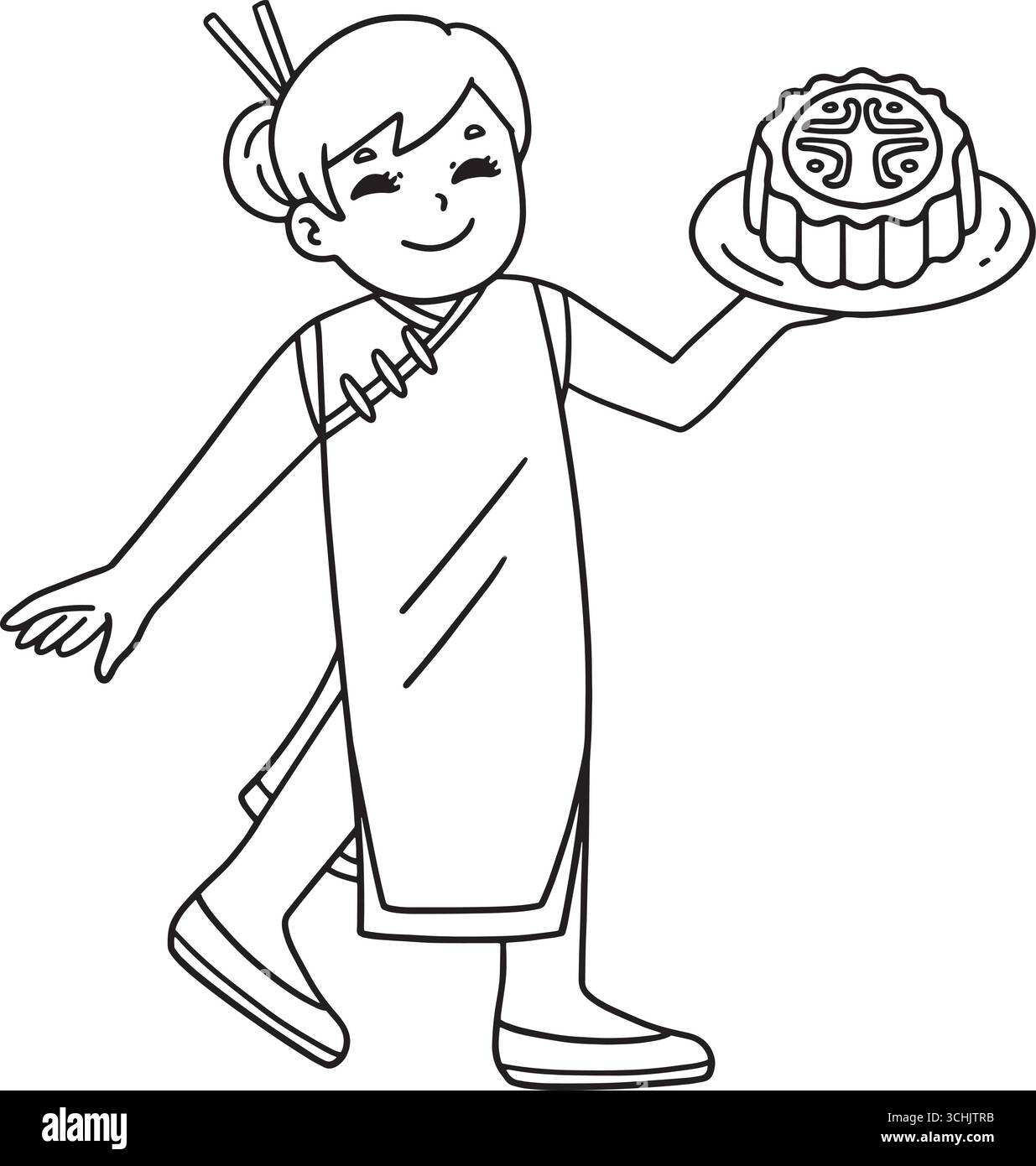 MID Autumn Festival Mom tiene isolata la Mooncake Illustrazione Vettoriale