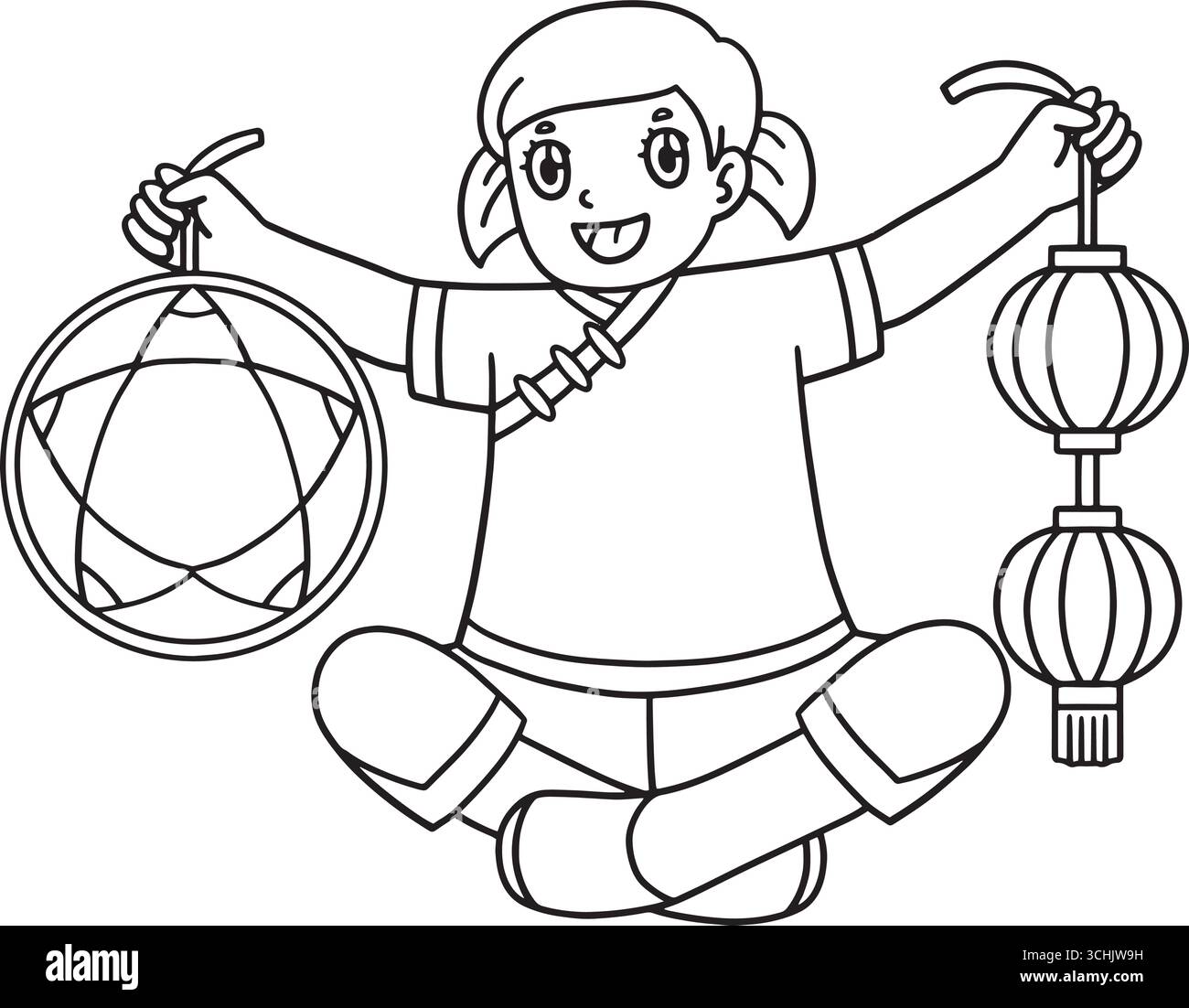 Metà autunno Festival ragazza con decorazioni isolate Illustrazione Vettoriale