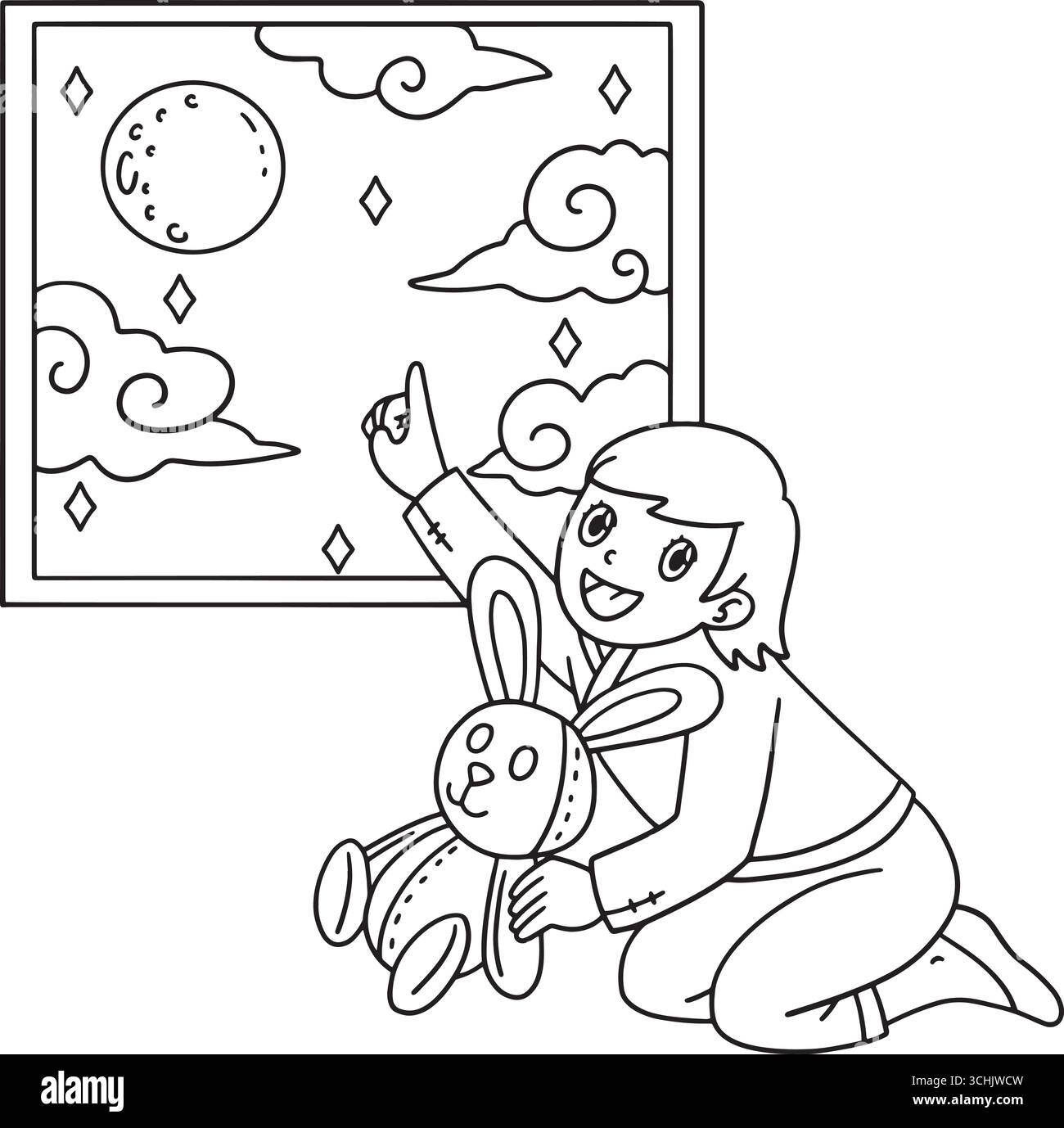 Festival Girl di metà autunno con un cielo notturno isolato Illustrazione Vettoriale