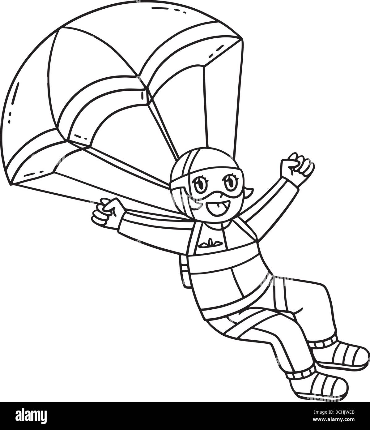 Pagina da colorare pilota femmina con paracadute isolato Illustrazione Vettoriale