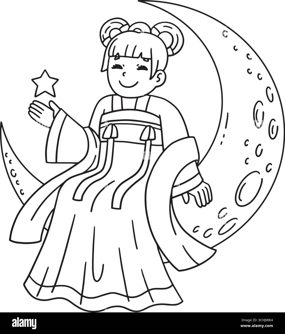 Festival di metà autunno Chang e and the Moon Isolated Illustrazione Vettoriale