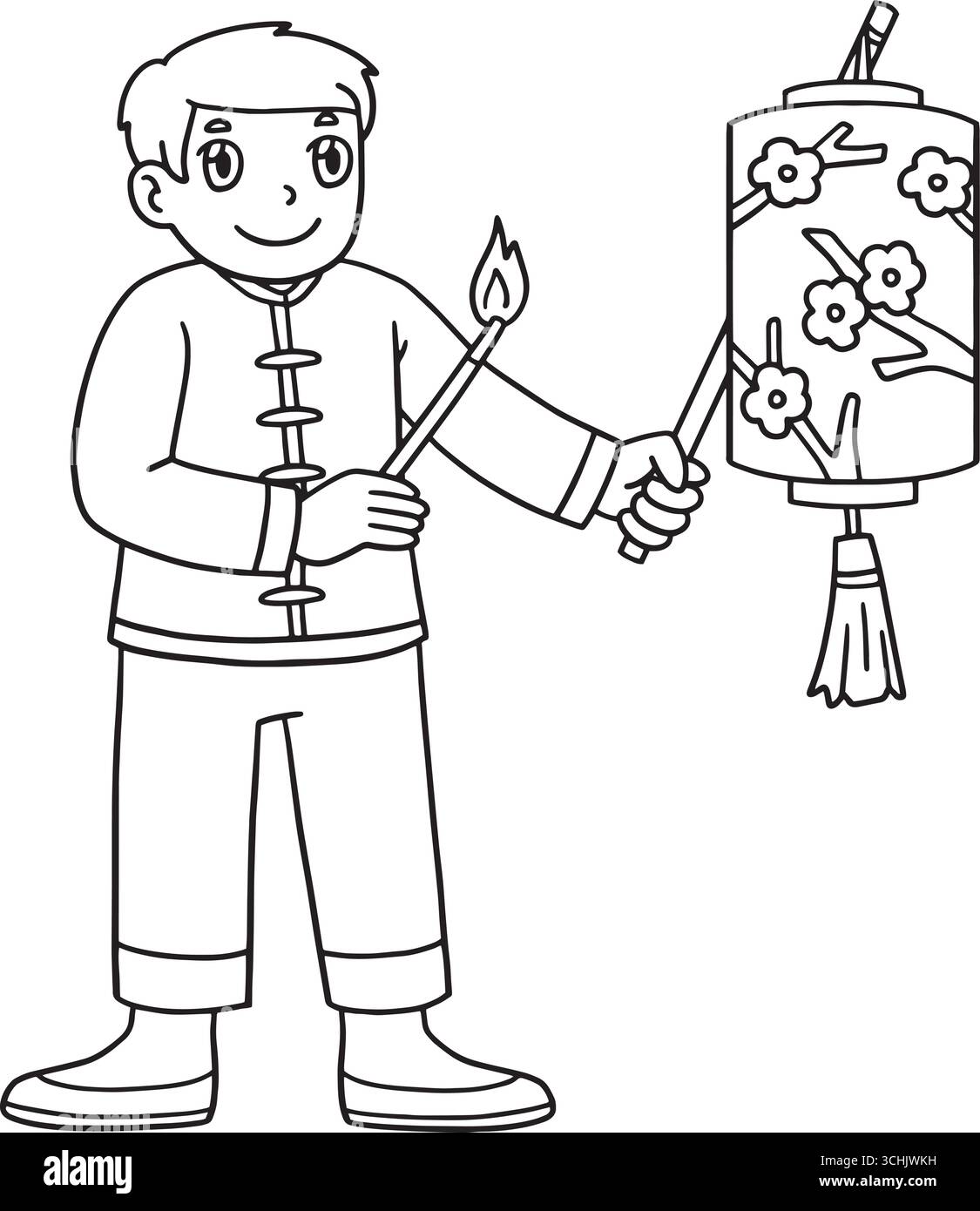 Metà autunno Festival Boy che accende una Lanterna Illustrazione Vettoriale