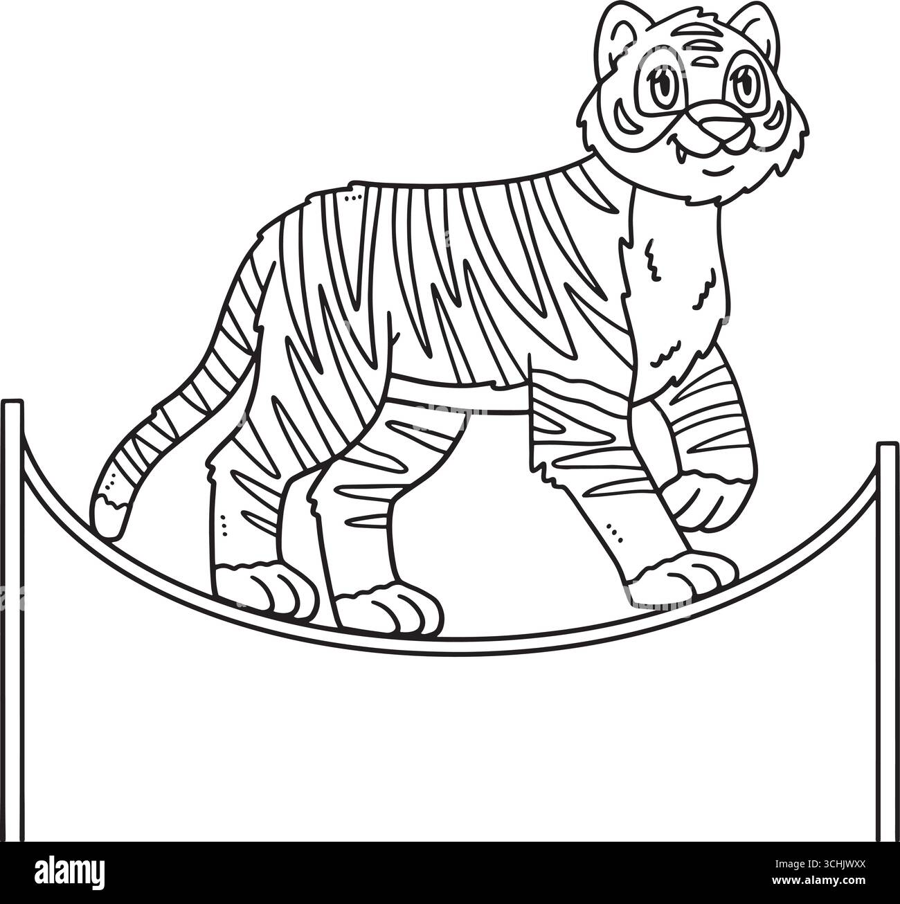 Circo animale Tigre camminando su Tightrope isolato Illustrazione Vettoriale