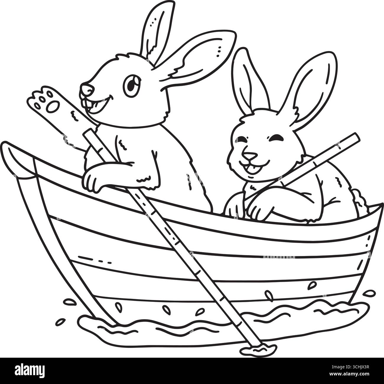 Festival dei conigli di metà autunno su una barca isolata Illustrazione Vettoriale