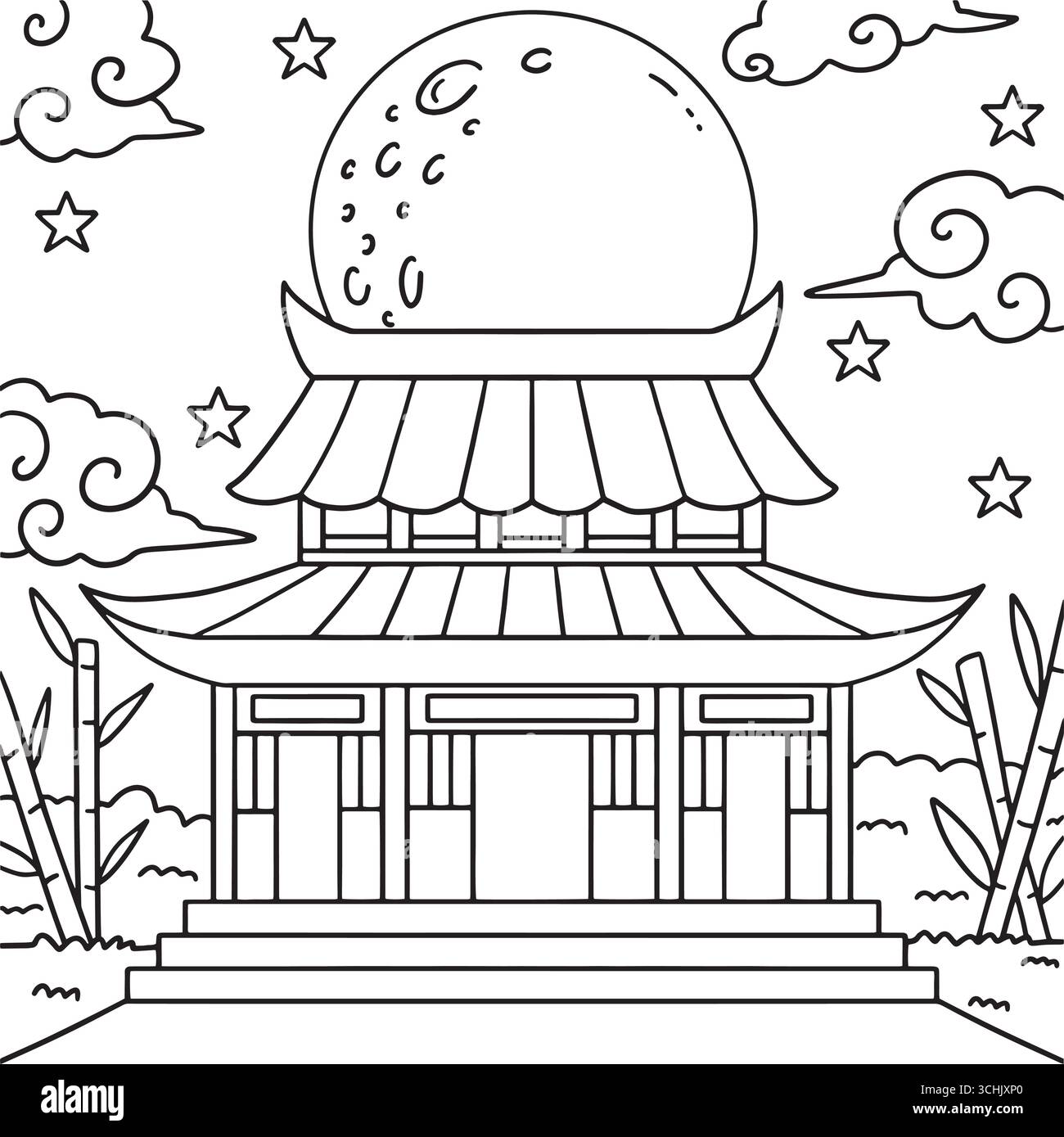 Festival di metà autunno Tempio cinese Full Moon Illustrazione Vettoriale