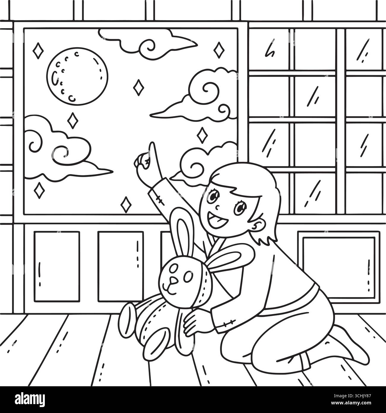 Festival Girl di metà autunno con un colore del cielo notturno Illustrazione Vettoriale