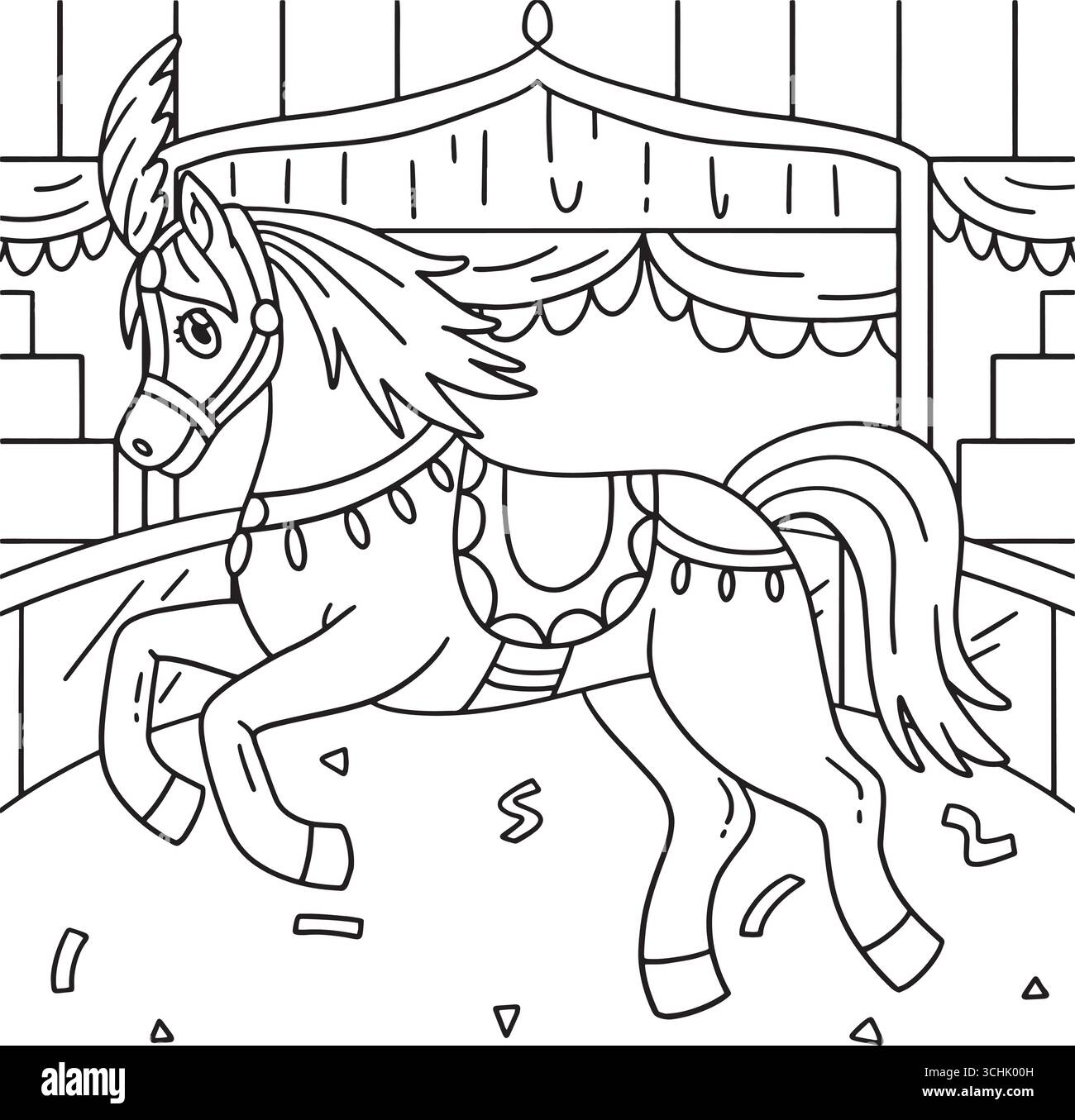 Circus Animal Horse che corre intorno a Coloring Page Illustrazione Vettoriale