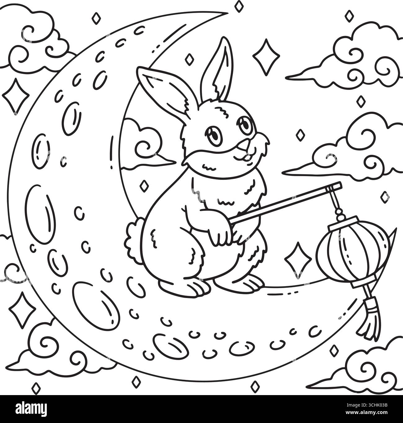 Festival di metà autunno Jade Rabbit on Moon Coloring Illustrazione Vettoriale