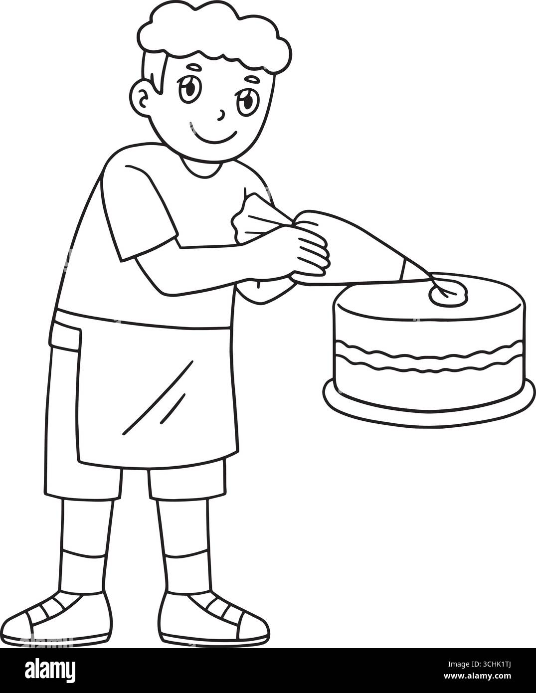 Baker Boy che mette Frosting Cake Isolated Coloring Illustrazione Vettoriale Baker Boy che mette Frosting Cake Isolated Coloring Illustrazione Vettoriale
