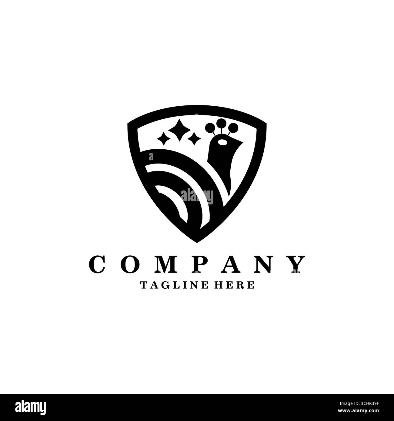 Silhouette nera dell'icona dello scudo con un pavone a forma di pavone araldico sulla parte superiore dell'asta Illustrazione Vettoriale