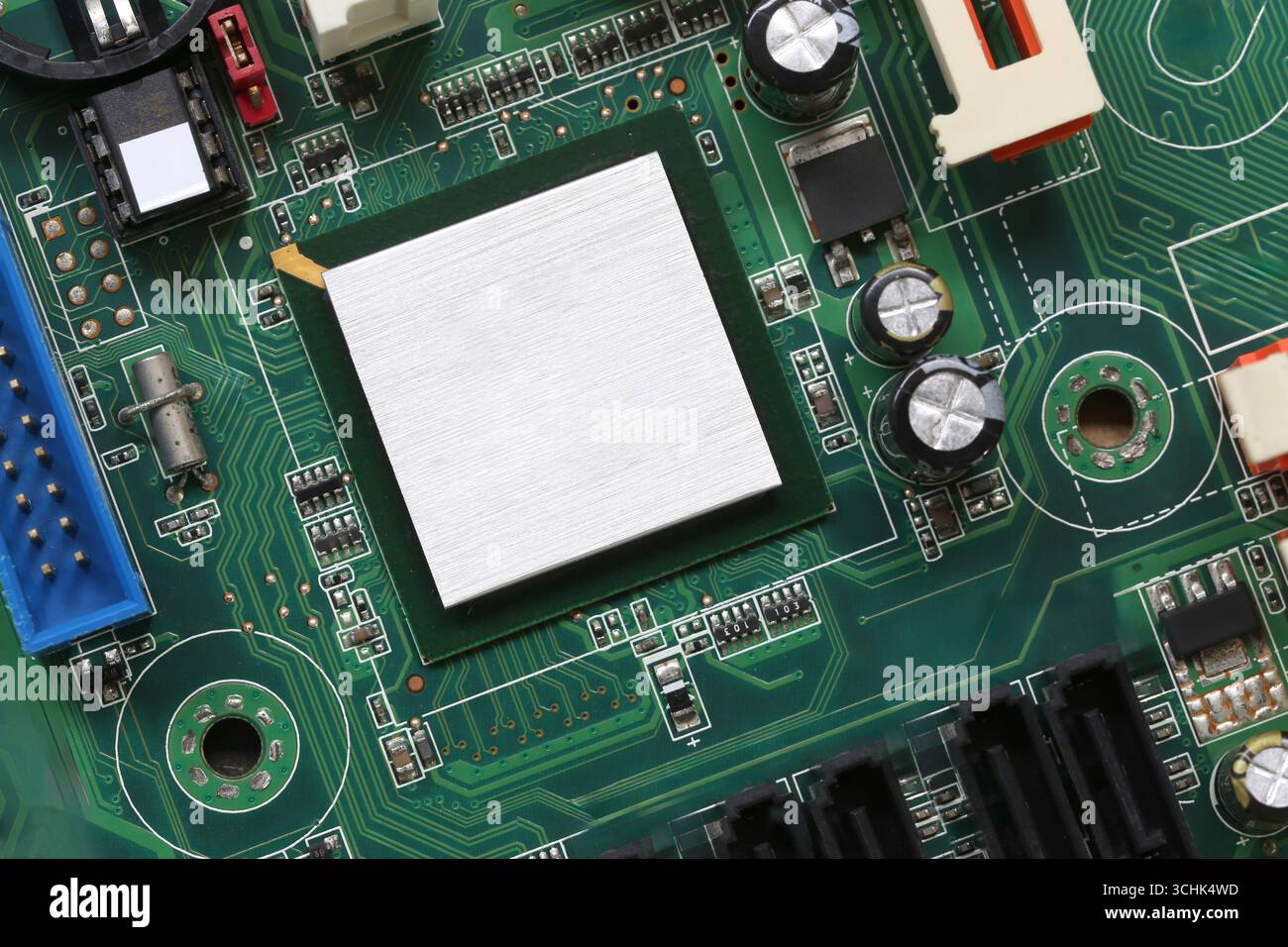 Concentratevi sugli slot CPU per illustrare l'architettura della tecnologia informatica, il background della scheda madre per apparecchiature informatiche per la progettazione nel vostro concetto di lavoro Foto Stock