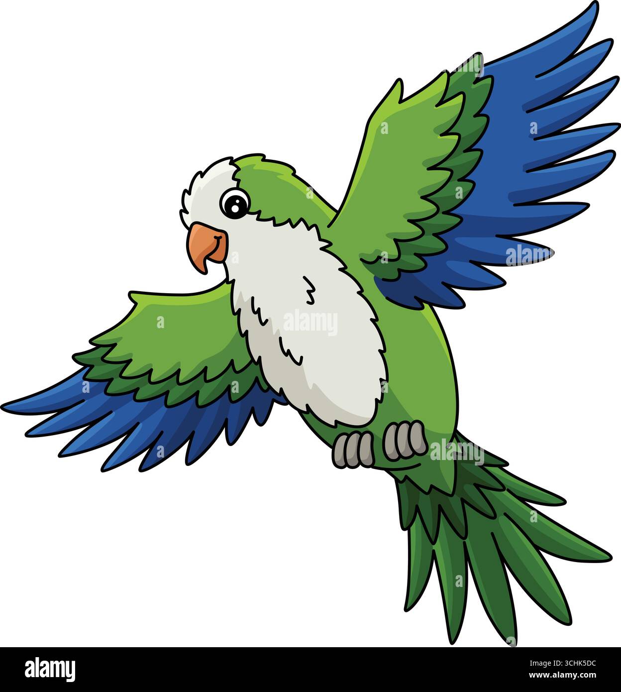 Uccello Monk Parakeet animale Cartoon colorato Clipart Illustrazione Vettoriale