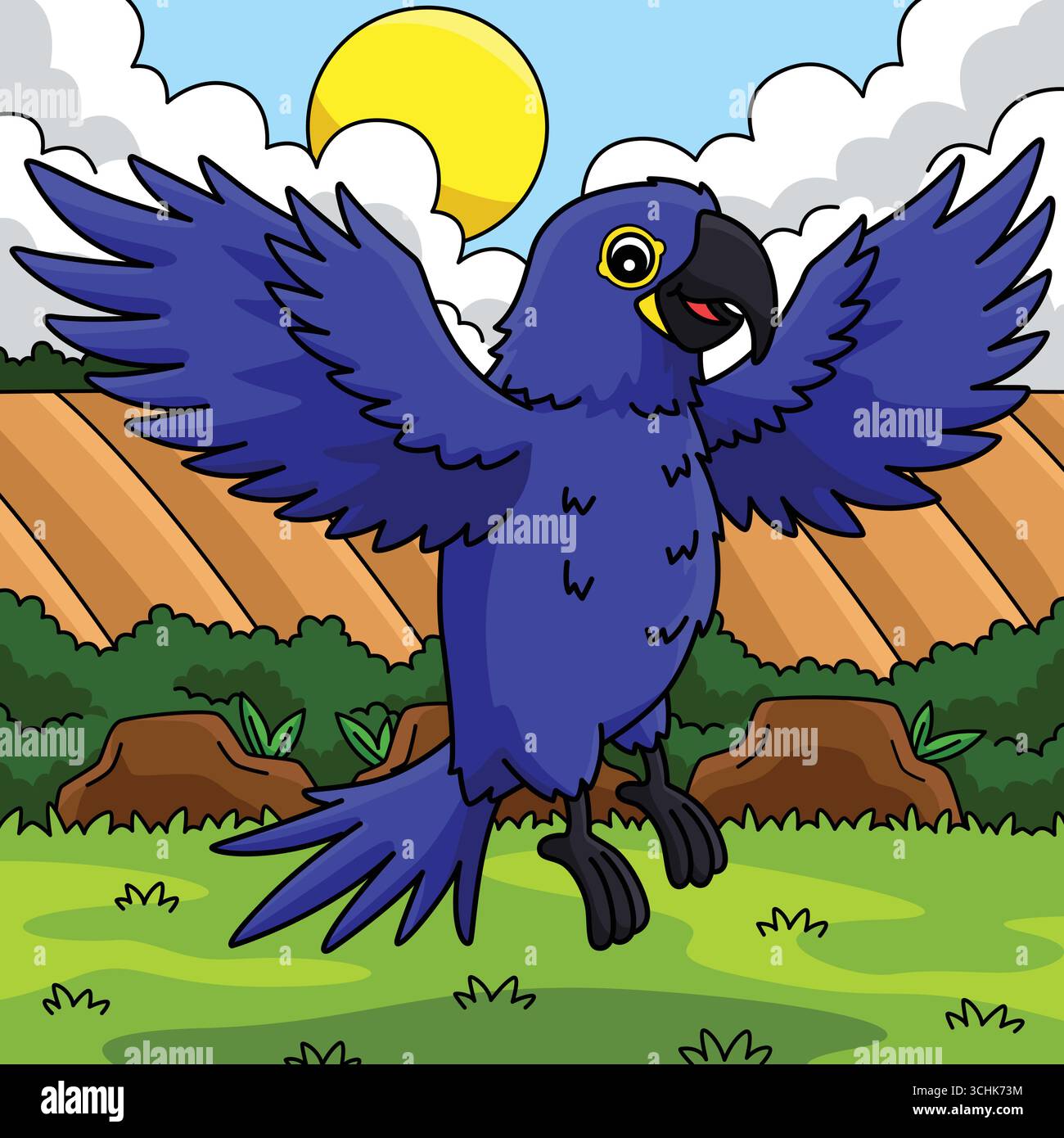 Illustrazione dei cartoni animati colorati di Bird Hyacinth Macaw Illustrazione Vettoriale