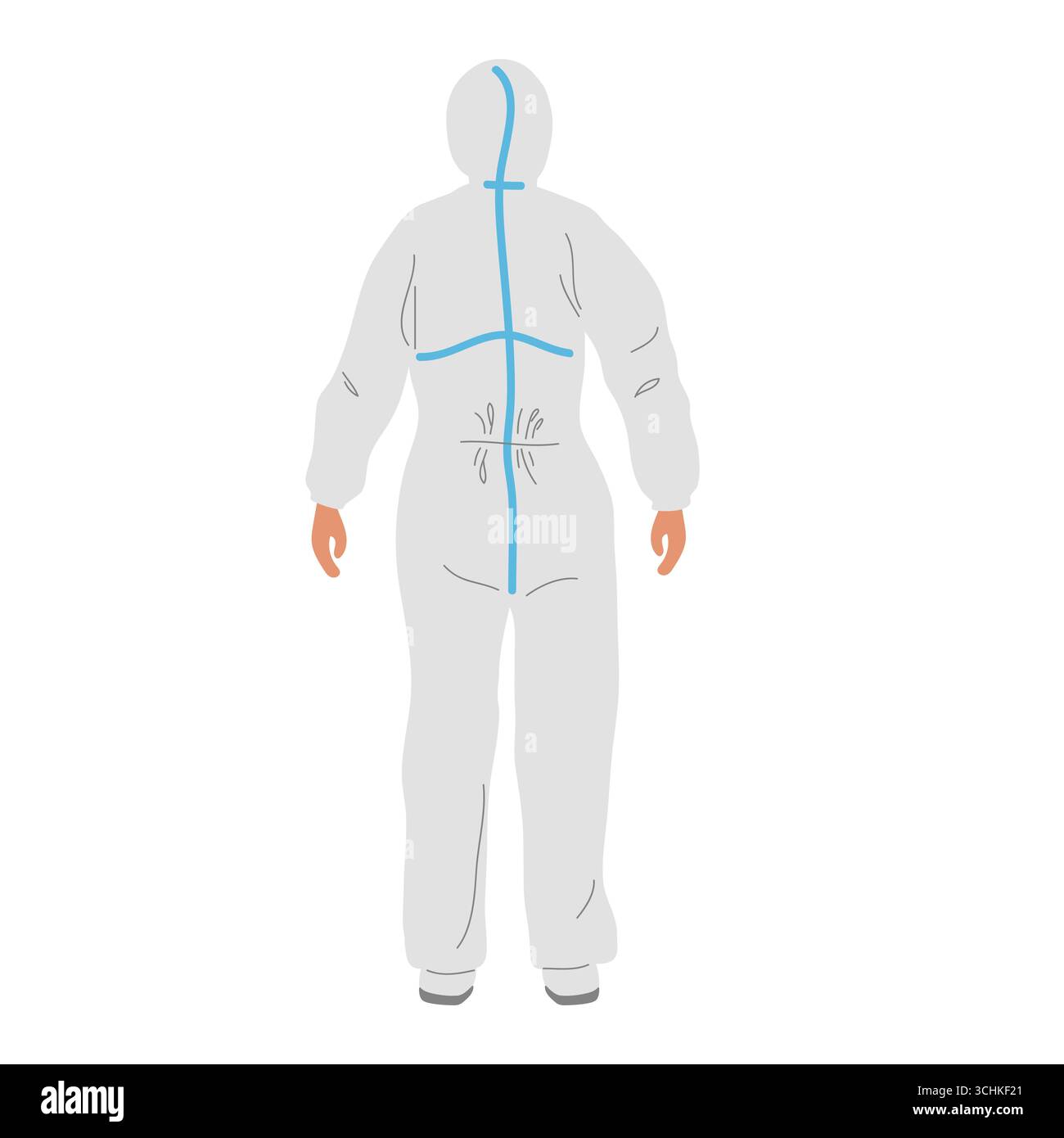 Tuta protettiva indossata da una persona che si trova in un ambiente clinico o di sicurezza per la protezione della salute Illustrazione Vettoriale