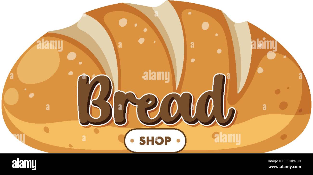 Illustrazione vettoriale del pane marrone dorato con testo stilizzato per il marchio e i loghi dei prodotti da forno. Illustrazione Vettoriale