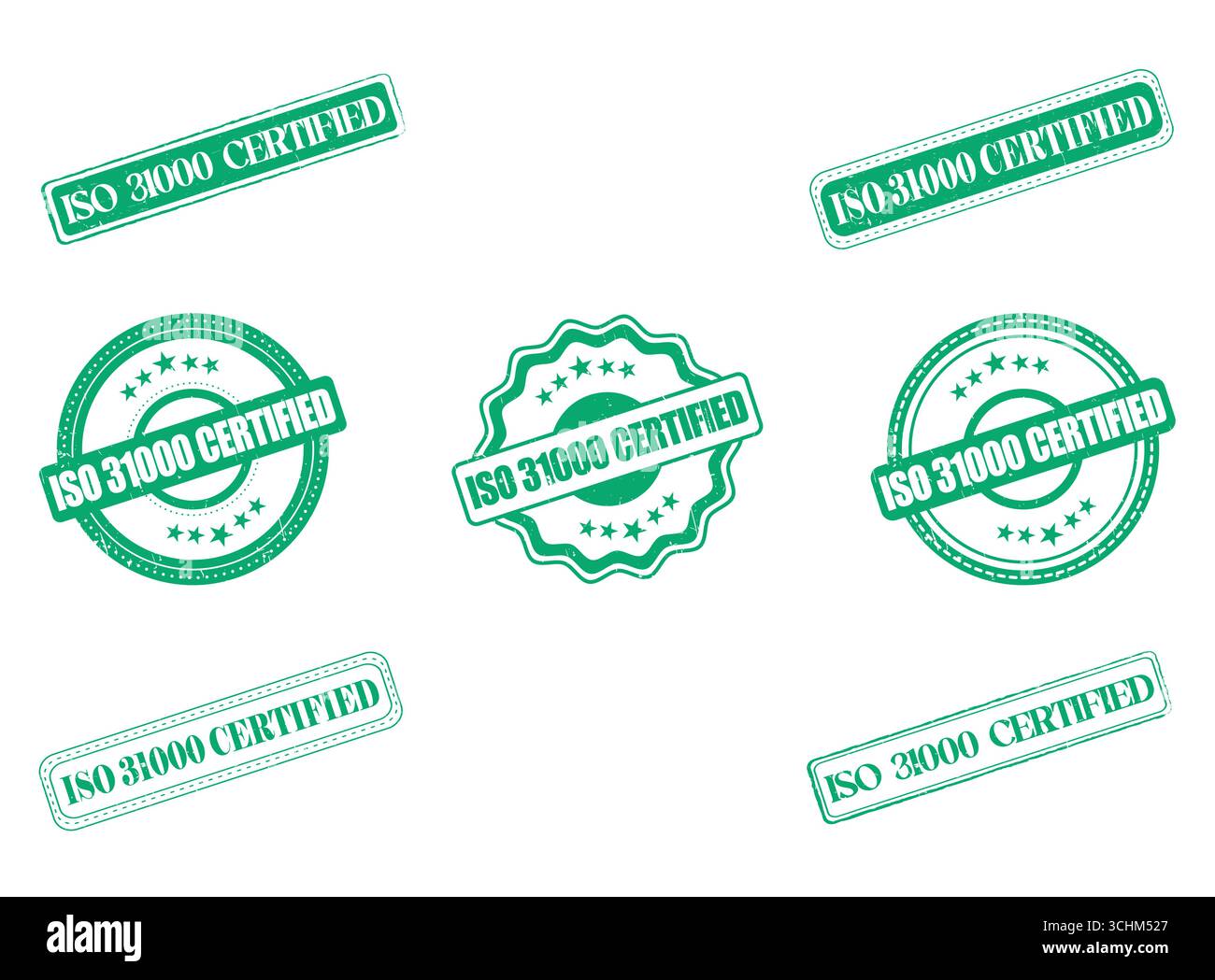 Una raccolta di sigilli e francobolli in gomma certificati ISO 31000 Illustrazione Vettoriale Una raccolta di sigilli e francobolli in gomma certificati ISO 31000 Illustrazione Vettoriale