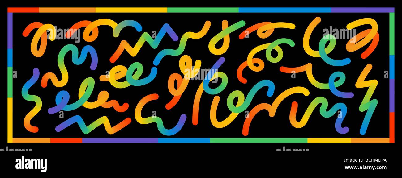 Set di nastri colorati a turbolenza. Loop gradiente e linee curve. Elementi vettoriali squiggly Illustrazione Vettoriale
