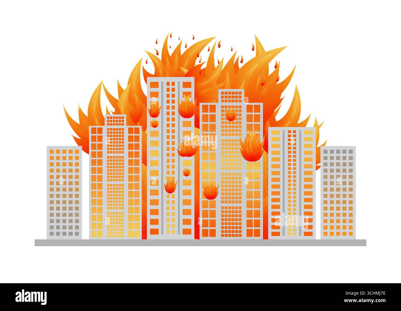 Edificio in fiamme. Edificio in fiamme. Grattacieli in fiamme da guerra, terremoto, esplosione di bombe. Illustrazione vettoriale. Illustrazione Vettoriale