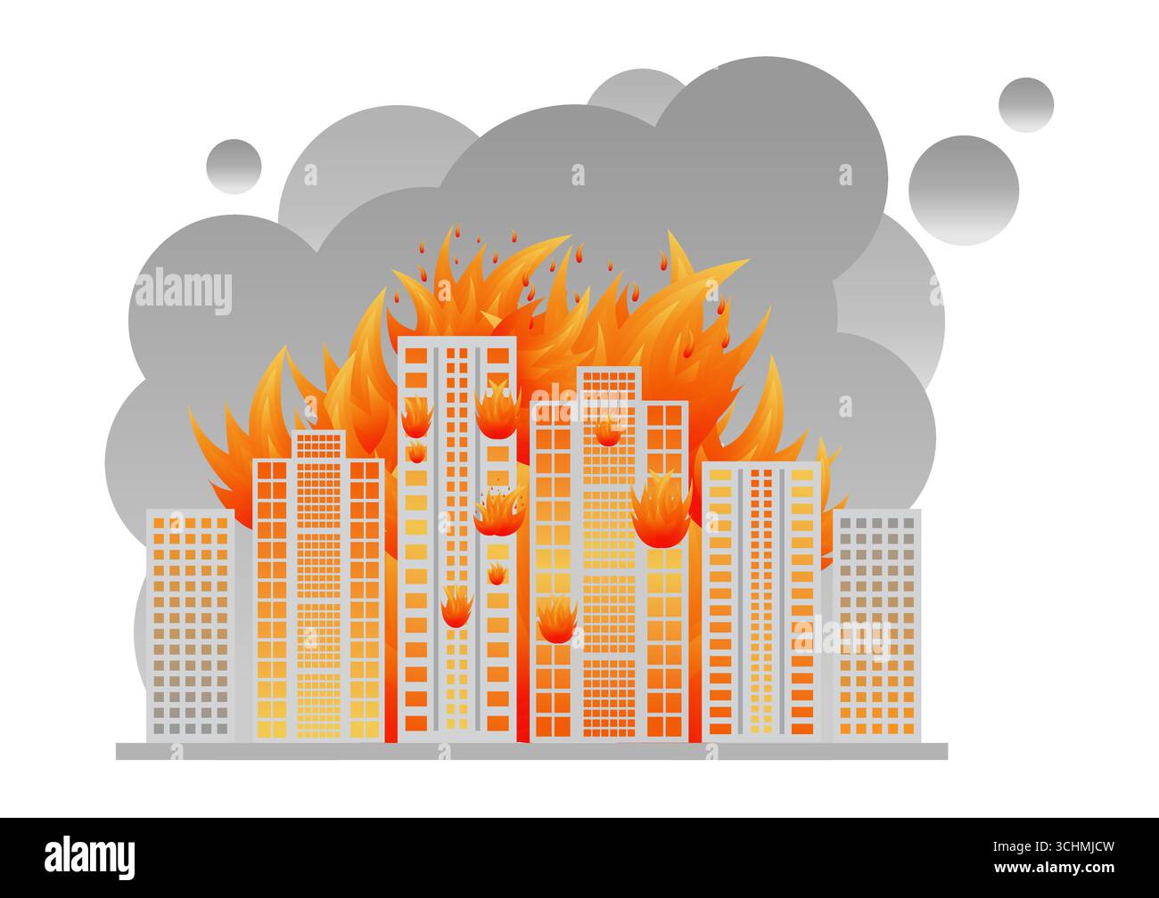 Edificio in fiamme. Edificio in fiamme. Grattacieli in fiamme da guerra, terremoto, esplosione di bombe. Illustrazione vettoriale. Illustrazione Vettoriale