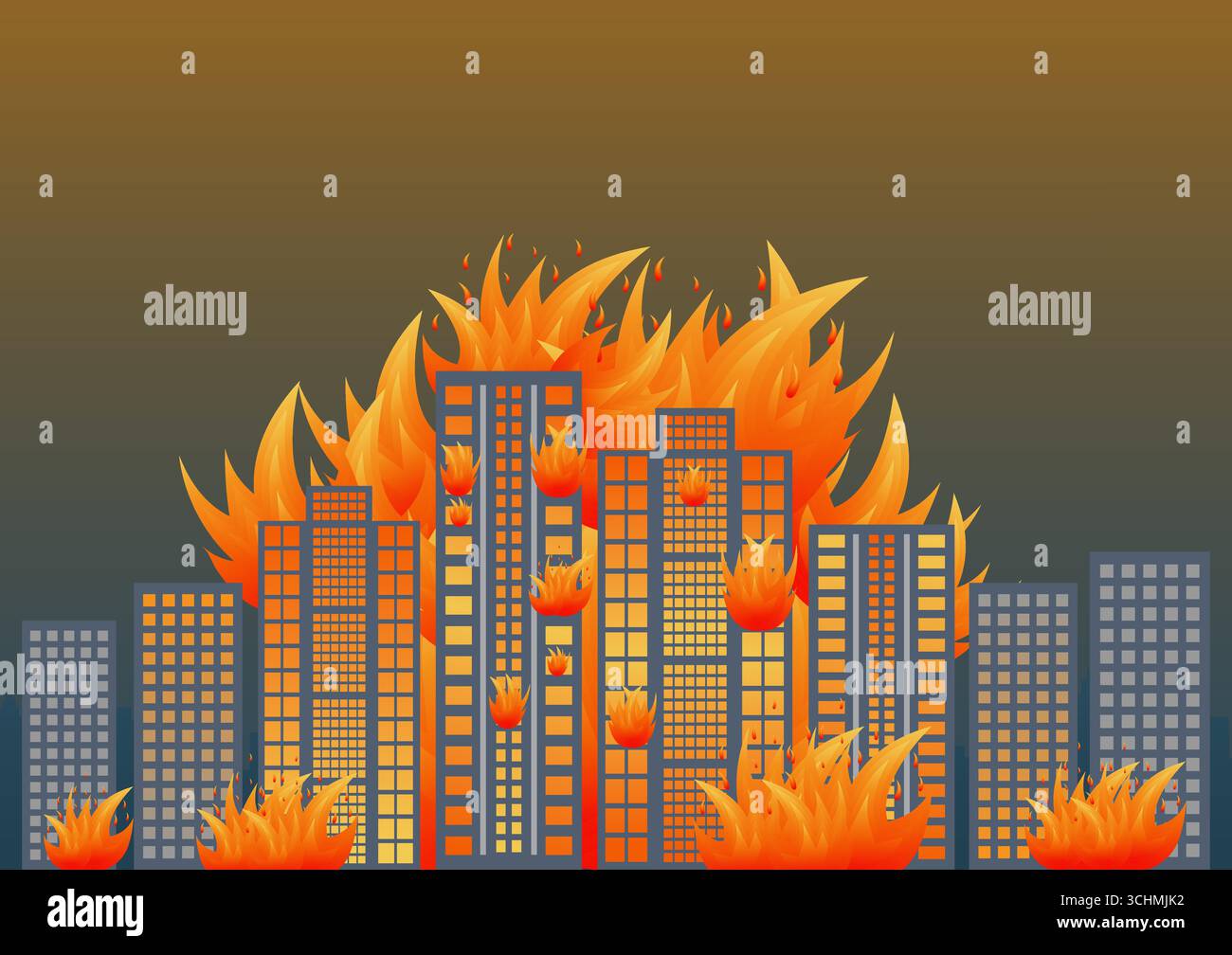 Edificio in fiamme. Edificio in fiamme. Grattacieli in fiamme da guerra, terremoto, esplosione di bombe. Illustrazione vettoriale. Illustrazione Vettoriale