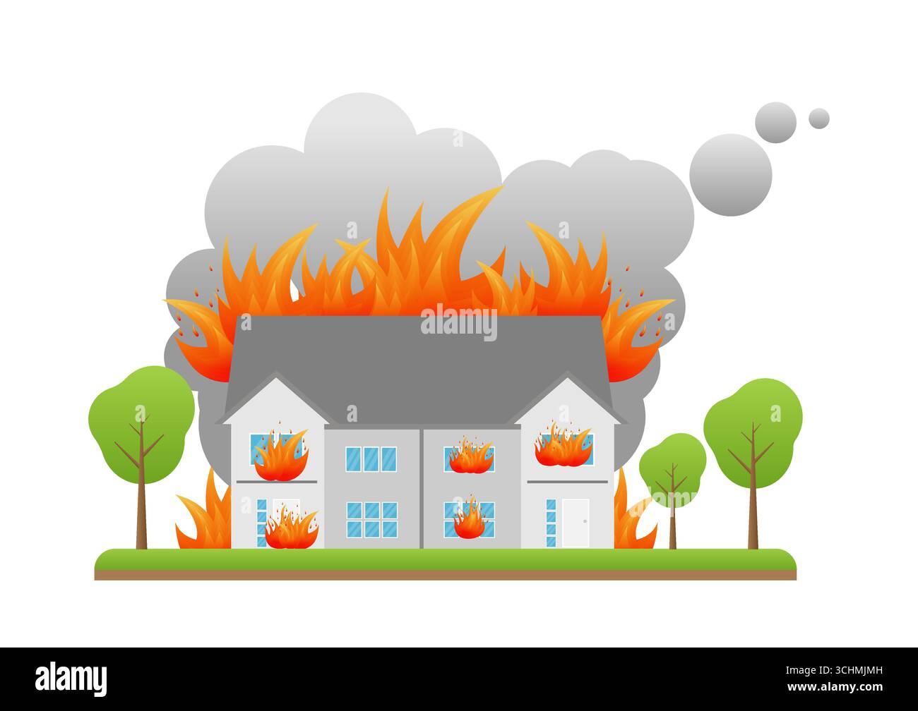 Casa in fiamme. Fuoco in casa. Casa in fiamme. Illustrazione Vector assicurazione antincendio. Illustrazione Vettoriale
