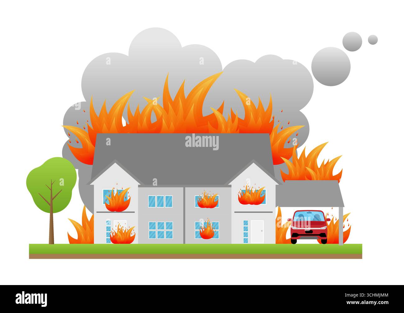 Casa in fiamme. Fuoco in casa. Casa in fiamme. Illustrazione Vector assicurazione antincendio. Illustrazione Vettoriale
