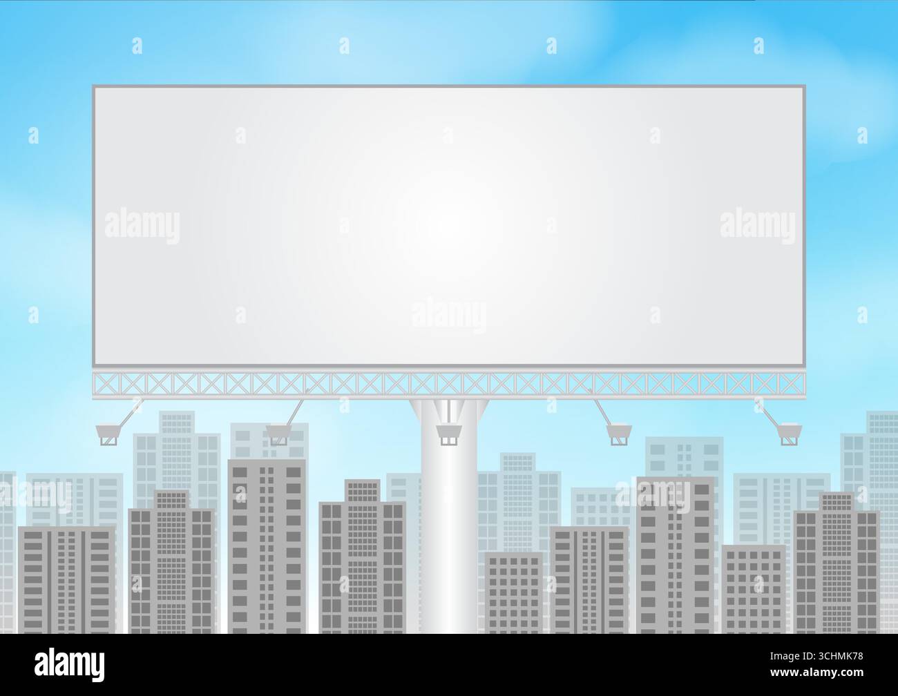 Affissioni vuote per la pubblicità su Blue Sky. Poster pubblicitario. Mockup per Billboard. Banner vuoto per esterni. Illustrazione vettoriale. Illustrazione Vettoriale