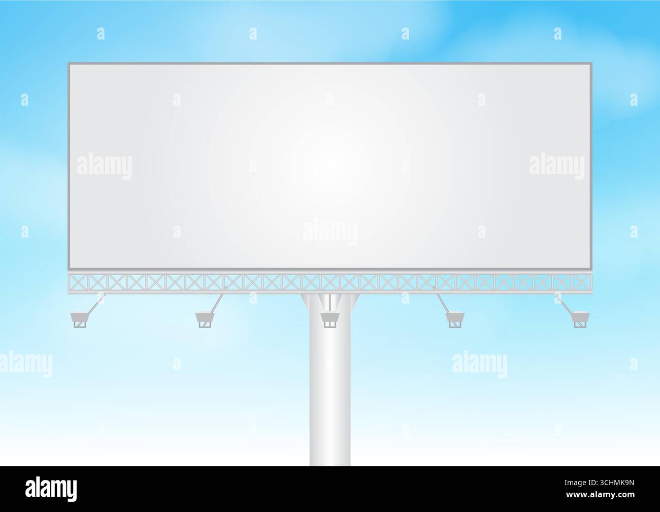 Affissioni vuote per la pubblicità su Blue Sky. Poster pubblicitario. Mockup per Billboard. Banner vuoto per esterni. Illustrazione vettoriale. Illustrazione Vettoriale