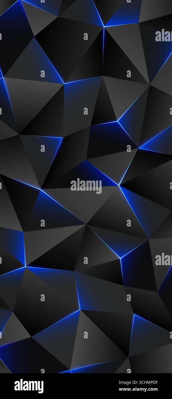 Sfondo poly basso scuro. Sfondo geometrico astratto per smartphone, linee tratteggiate brillanti, triangolo. Sfondo triangoli grigio-blu. Poligonale Illustrazione Vettoriale