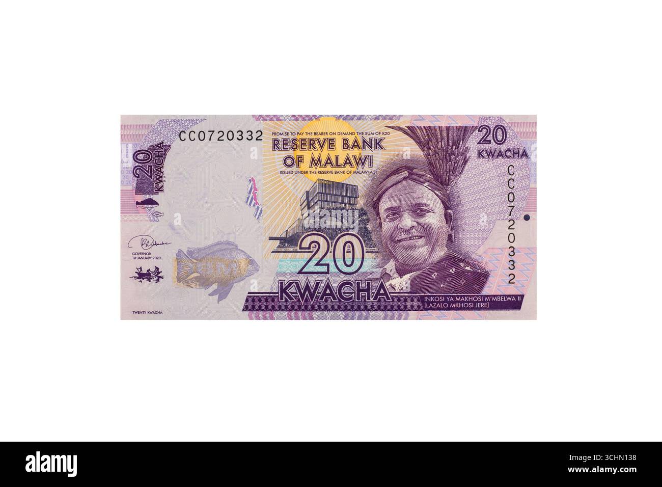 Malawi 20 Kwacha Banknote Front Side Foto Stock