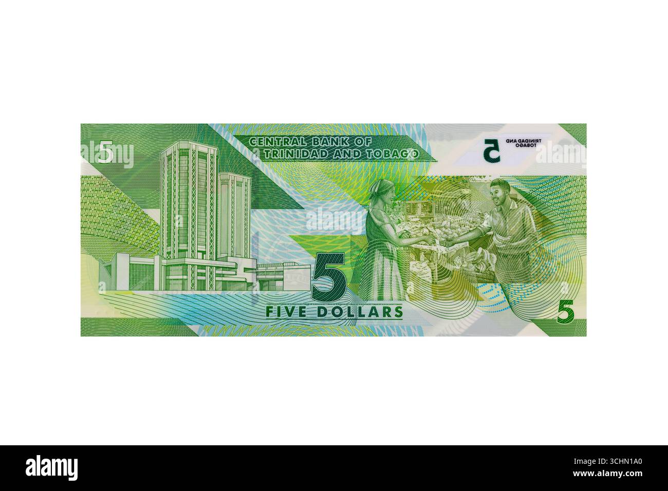 Trinidad e Tobago 5 Dollar Banknote sul retro Foto Stock