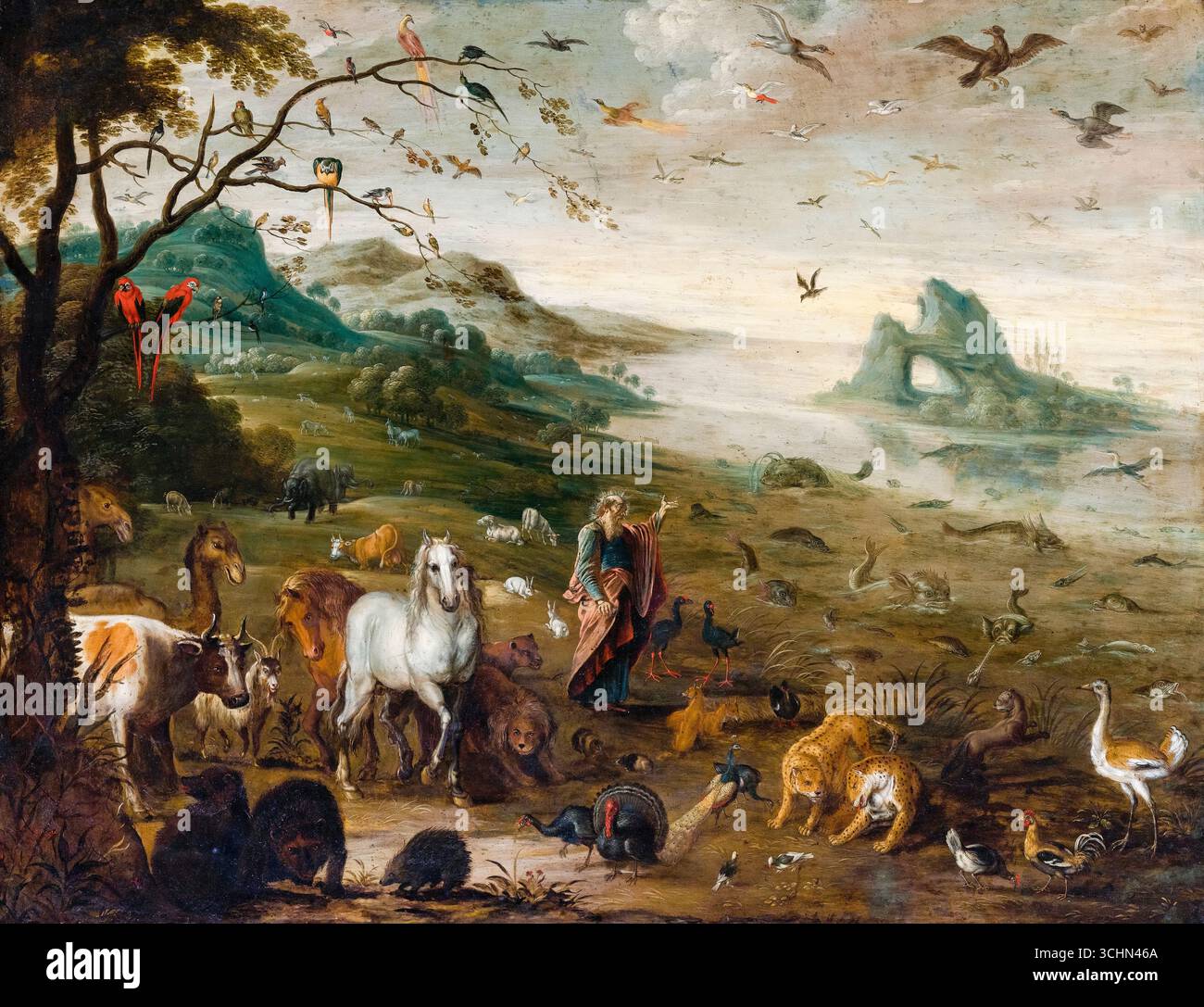 Isaac van Oosten, Dio che crea gli animali del mondo, dipinge a olio su rame, prima del 1661 Foto Stock