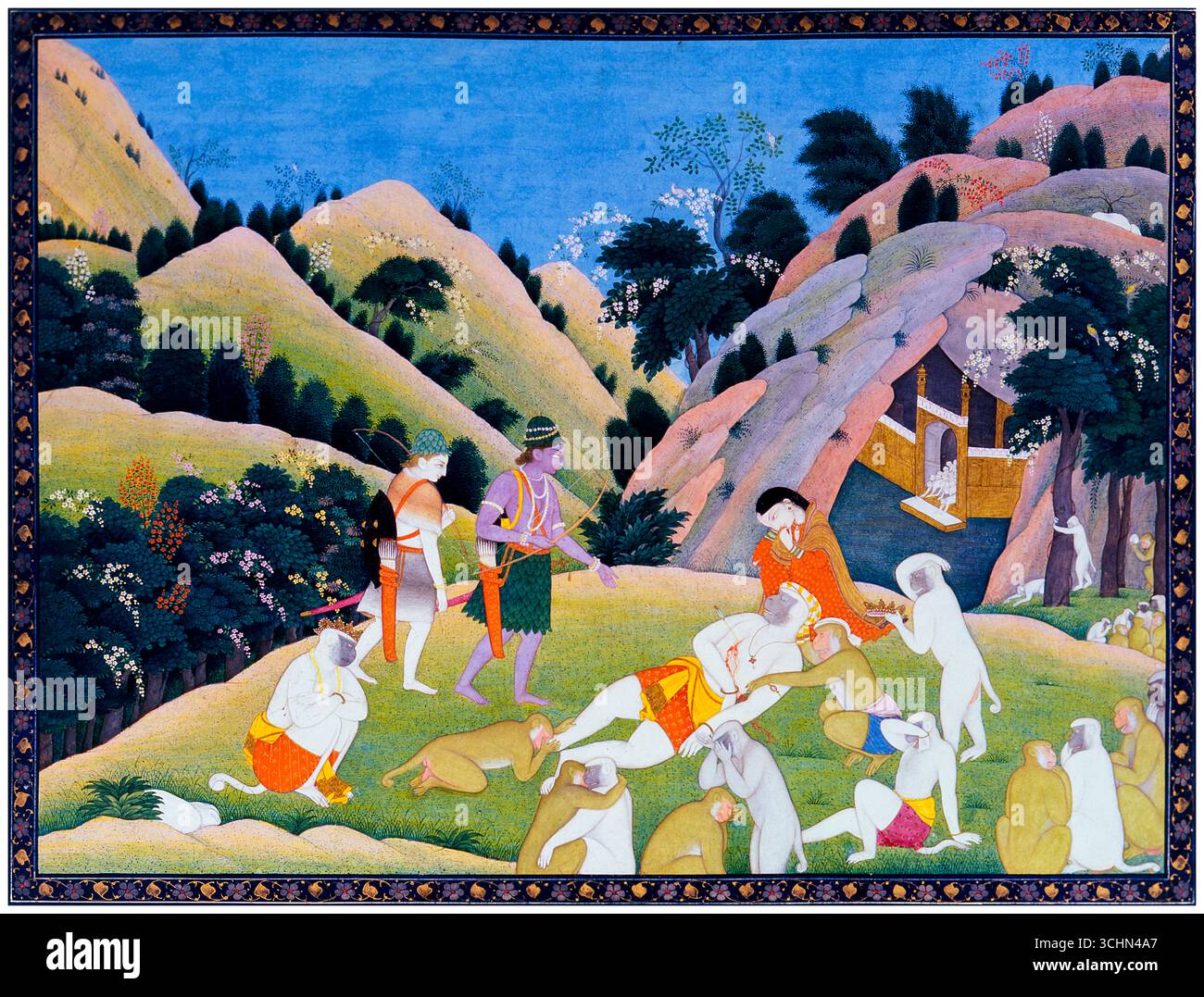 Morte di Bali, pittura ad acquerello e oro, arte indiana del XVIII secolo, 1790-1800 Foto Stock