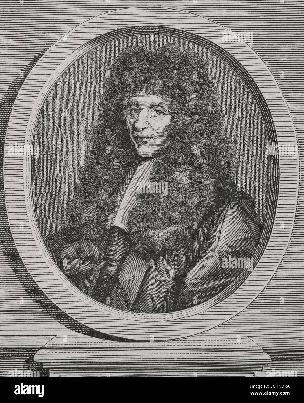 Guy-Crescent Fagon (1638-1718). Medico e botanico francese. Capo medico del re Luigi XIV di Francia tra il 1693 e il 1715. Incisione di Huyot basata sul ritratto di Hyacinthe Rigaud (1659-1743). XVI siècle: lettres, Sciences et Arts, France 1590-1700 (XVII secolo: Lettere, scienze e arti), di Paul Lacroix. Pubblicato a Parigi da Librairie de Firmin-Didot et Cie, 1882. Foto Stock