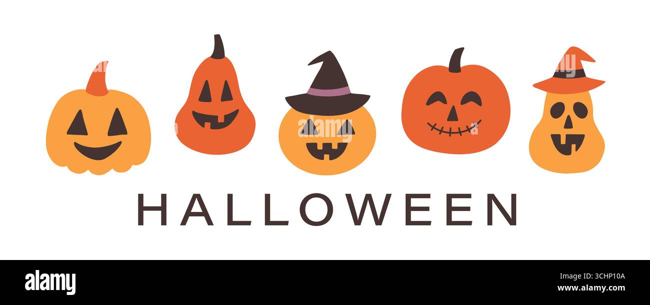 Halloween Spooky Pumpkins grazioso Jack Lantern Banner Illustrazione Vettoriale