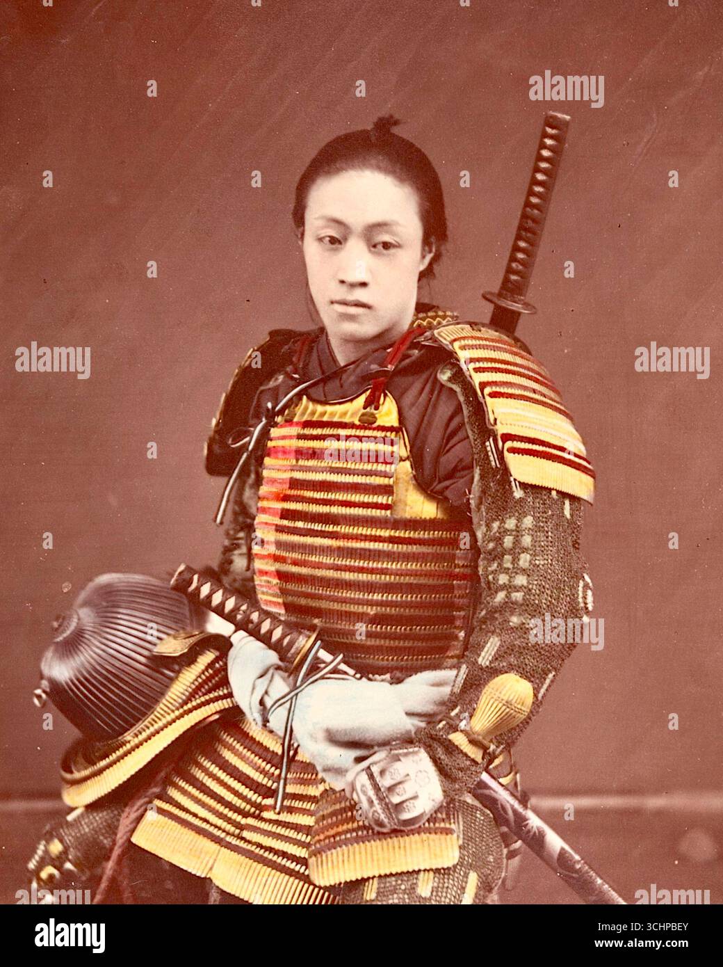 Suzuki Shin'ichi (giapponese, 1835–1919) - attore in armatura Samurai - 1870 Foto Stock