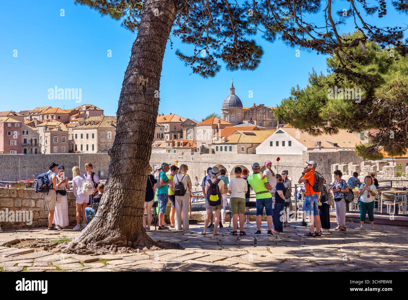 Gruppo turistico in un tour guidato nella città vecchia di Dubrovnik. Croazia Foto Stock