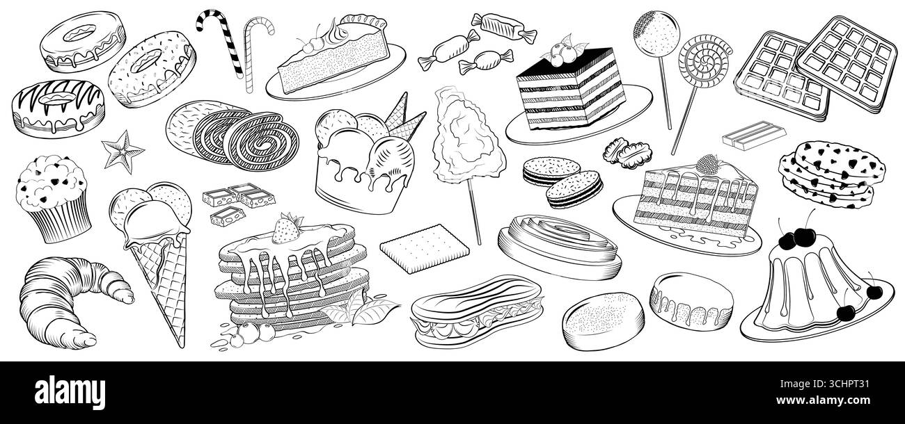 Collezione di torte, gelati e dolci - illustrazione vettoriale Illustrazione Vettoriale