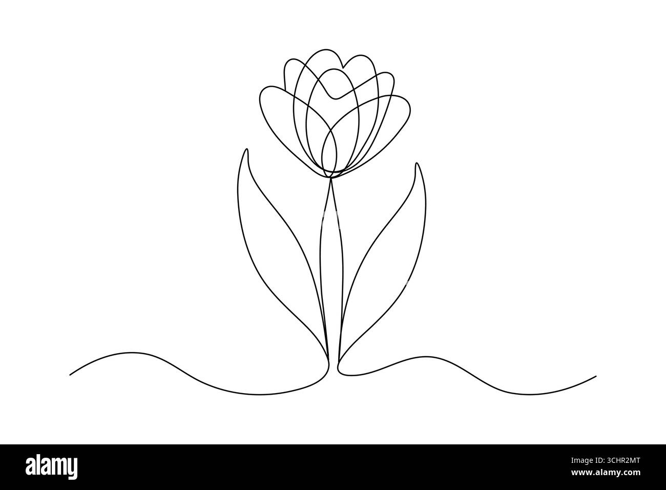 Erba e fiori continuano su una linea disegnando un'illustrazione vettoriale minimalista Illustrazione Vettoriale