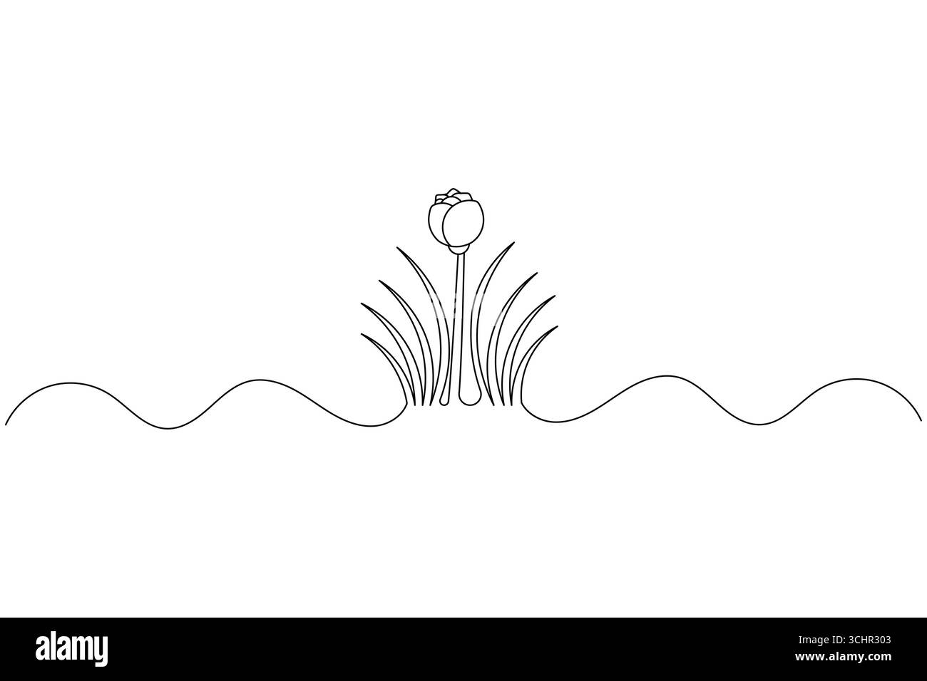 Erba e fiori continuano su una linea disegnando un'illustrazione vettoriale minimalista Illustrazione Vettoriale