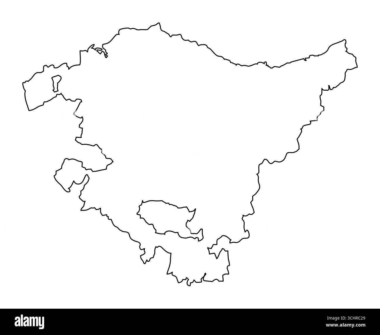 Mappa di contorno dei Paesi Baschi isolata su sfondo bianco, Spagna Illustrazione Vettoriale