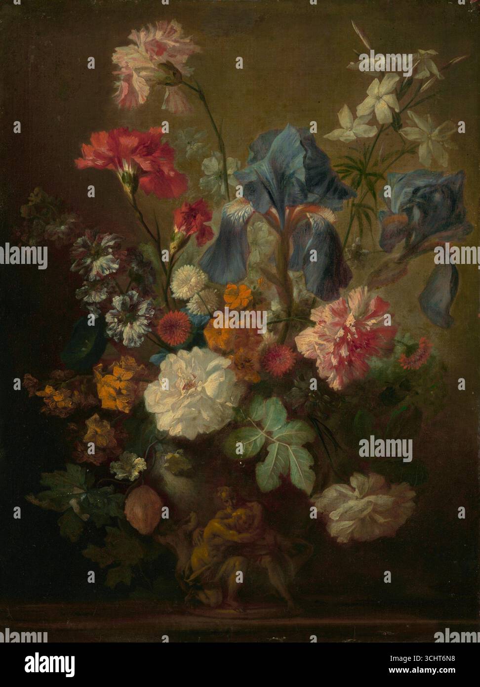 Vaso di fiori, metà del XVIII secolo, seguace di Jan van Huysum, pittura floreale olandese di natura morta. Foto Stock