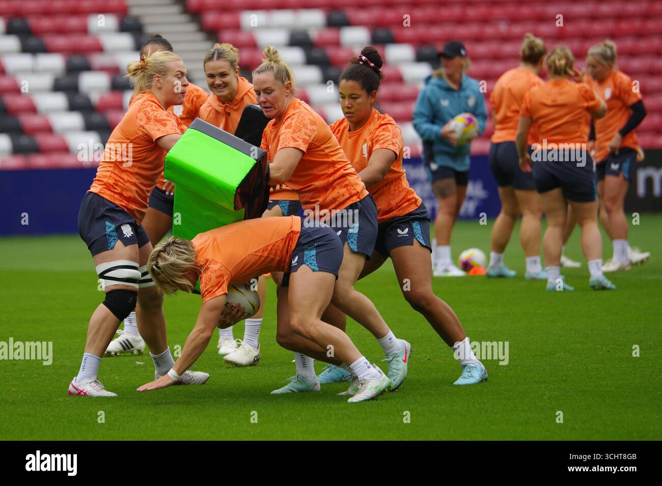 Sunderland, Inghilterra, 21 agosto 2025. Le giocatrici di rugby dell'Inghilterra durante la Captain's Run allo Stadium of Light. Credito: Colin Edwards Foto Stock