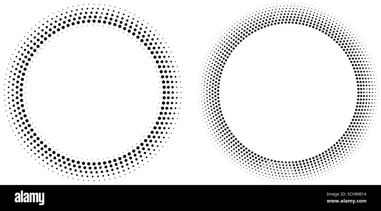 Cornice circolare a mezzitoni, motivo a punti radiali, elemento grafico circolare vintage astratto. Illustrazione Vettoriale