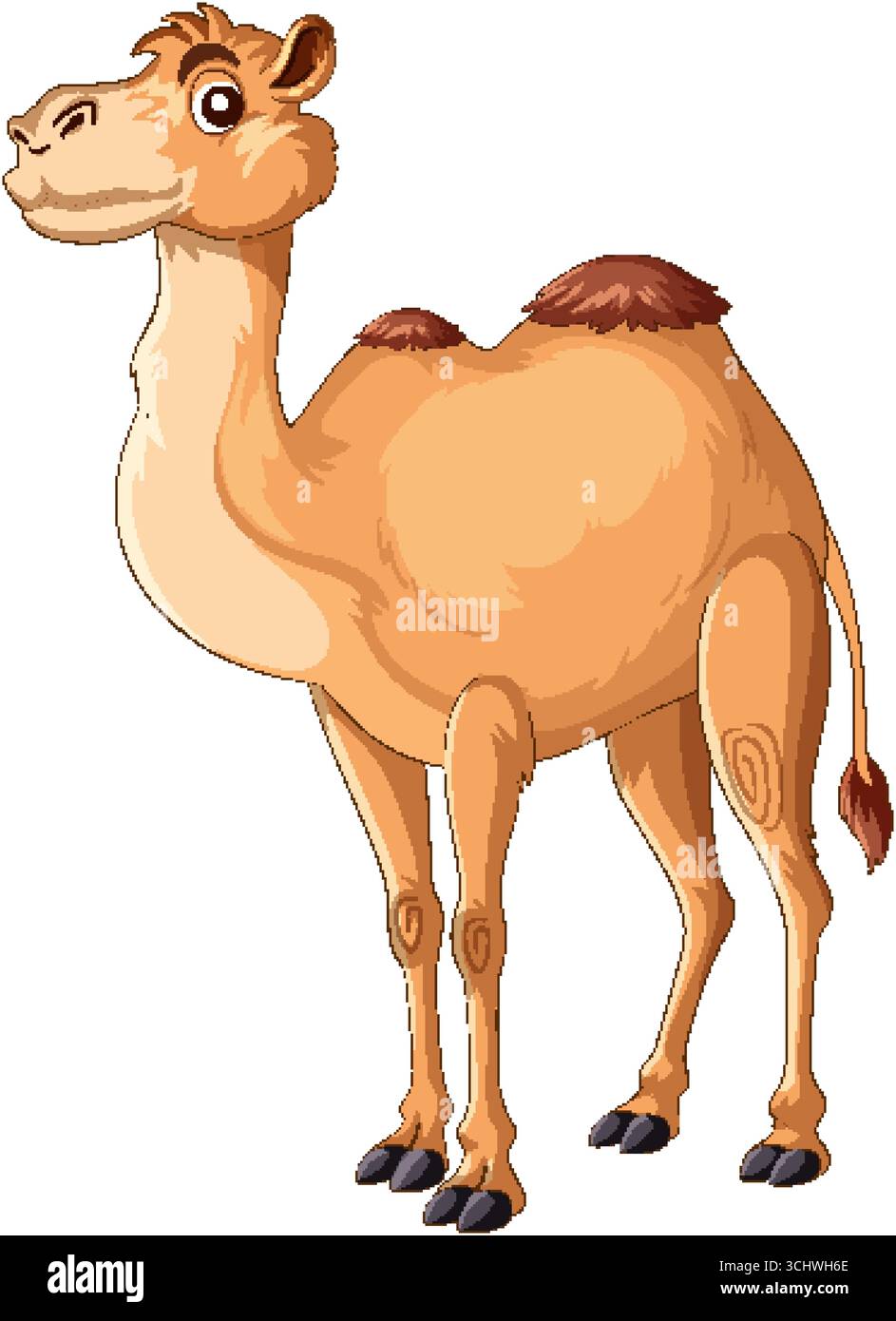 Cartoni animati sorridenti cammello battriano con due gobbe, colori caldi, illustrazione vettoriale pulita, isolato Illustrazione Vettoriale