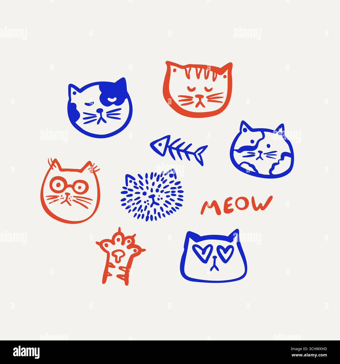 Motivo con simpatica zampa gattino e scritta MEOW. Illustrazione Vettoriale